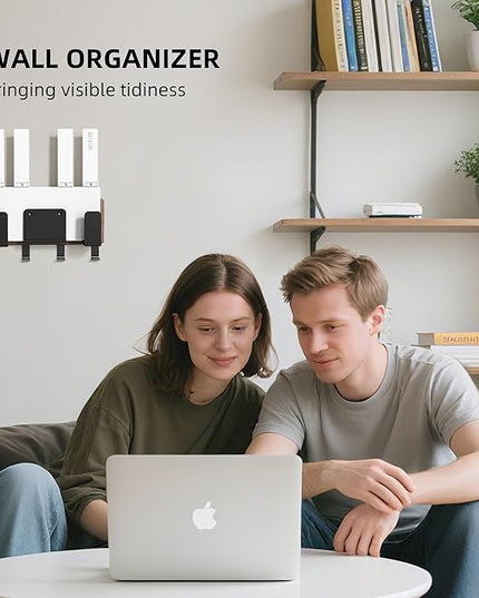 Universal Laptop Wall Mount Holder, Adjustable Metal Desk Organizer with Hooks | Ventilated Cooling & Anti-Scratch Pads | Compatible with 10-17.3 inch Laptop, Tablet, Keyboard, Router, Modem
