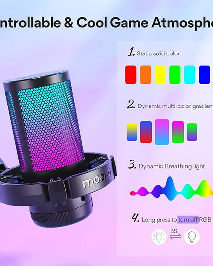 MAONO Gaming USB Microphone, Noise Cancellation Condenser Mic with Mute, Gain, Monitoring, Boom Arm Mic for Streaming, Podcast, Twitch, YouTube, Discord, PC, Computer, PS4, PS5, Mac, GamerWave DGM20S