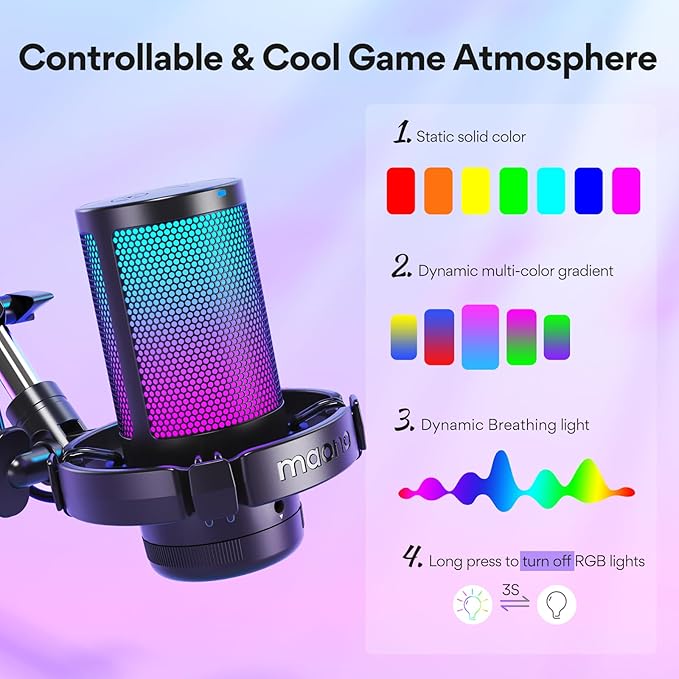 MAONO Gaming USB Microphone, Noise Cancellation Condenser Mic with Mute, Gain, Monitoring, Boom Arm Mic for Streaming, Podcast, Twitch, YouTube, Discord, PC, Computer, PS4, PS5, Mac, GamerWave DGM20S
