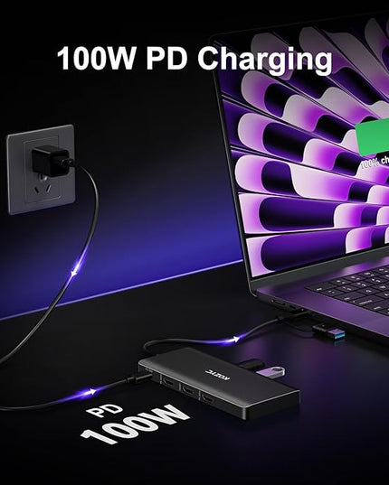 USB C Docking Station 3 Monitors Compatible with Mac/Windows, KOZYC Triple Display Docking Station with 3xHDMI(4k60Hz/30Hz+1080p), 3xUSB 3.0, SD/TF, 100W PD with HDMI Splitter Extend Display 3 Monitor