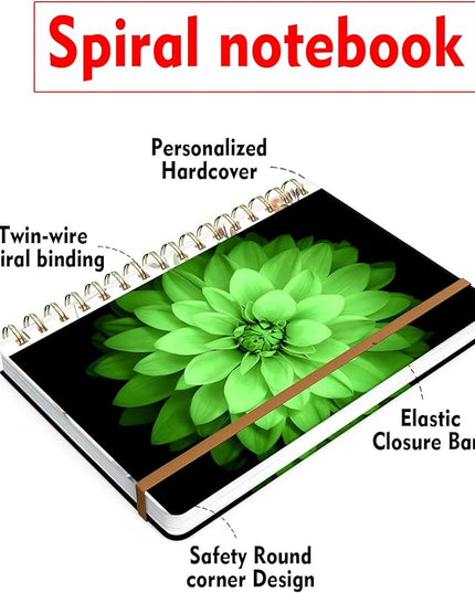 Spiral Journal Notebook for Women, Hardcover A5 College Ruled Notebook, 120 Pages, Thick Paper, Cute Lined Journal for School, Office & Work, 6 x 8.4 in(Watercolor Green Flower)