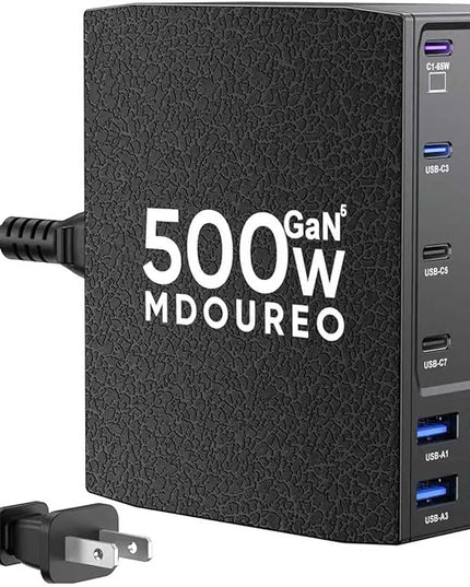 500W USB C Charger Block, 12-Port USB C Charging Station for Multiple Devices, Leather Texture Dual PD 65W Laptop Fast Charger Compatible with MacBook Pro/Air, iPad, iPhone,Galaxy and More, Black