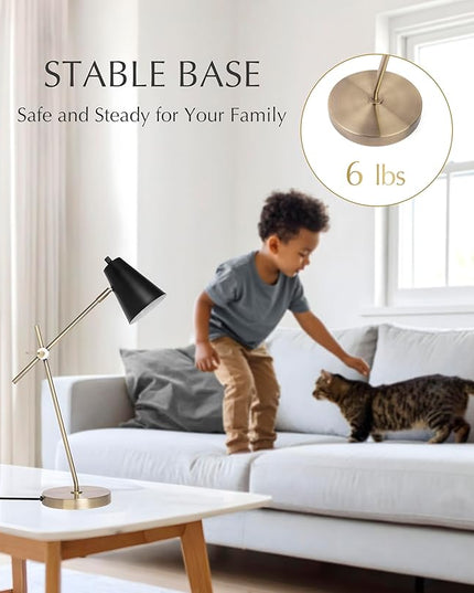 HarvestLand HaloBar Brass Desk Lamp Home Office – Black Industrial Table Lamp with Solid Base for Office, Reading Lamps for Bedside Table, Study and Reading Task Lamp, Gifts for Men