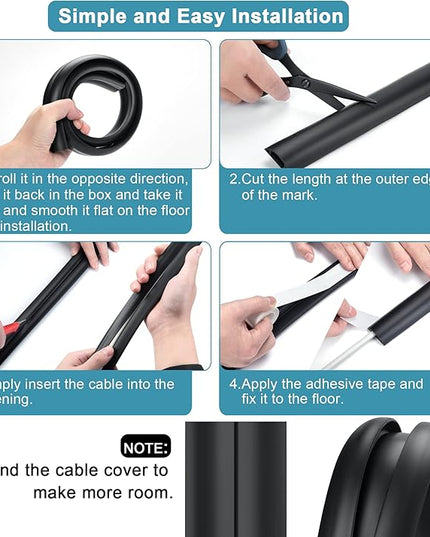 Floor Cable Cover 3ft Grey, LZEOY Cord Covers for Wires on Floor, Cord Hider Floor Cable Management, Extension Cord Floor Cover Low Profile, Floor Cord Cover for Office/Carpet/Floor