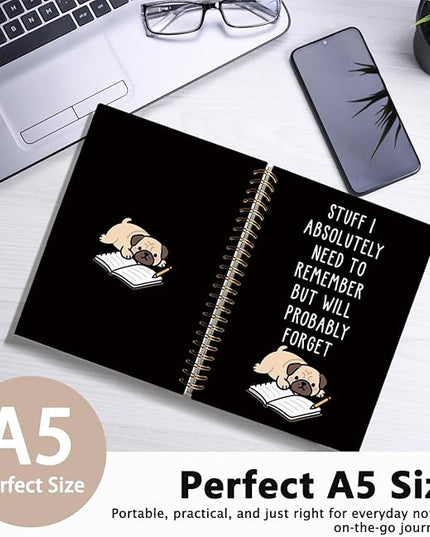 LIANGW Funny Pug Notebook Journal Gifts for Women & Men, Gifts for Pug Lovers Notebooks for Women, Funny Human Resources Gifts Journal for Coworkers, Black Hardcover Spiral Notebook 5.5x8.3 Inch