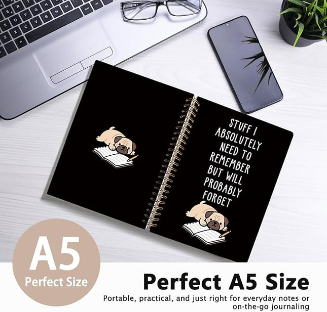 LIANGW Funny Pug Notebook Journal Gifts for Women & Men, Gifts for Pug Lovers Notebooks for Women, Funny Human Resources Gifts Journal for Coworkers, Black Hardcover Spiral Notebook 5.5x8.3 Inch