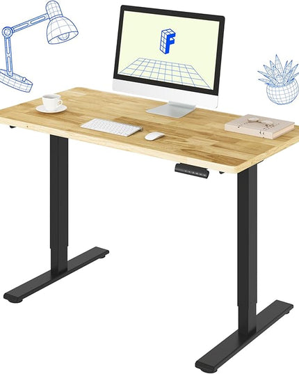FLEXISPOT E3 Solid Wood Dual Motor Electric Standing Desk 48 x 24 Sit Stand Desk, Holds 220 lbs, Adjustable Height w/Memory Presets, Butcher Block Rubberwood Desktop & Black Frame, Ships in 2 Boxes