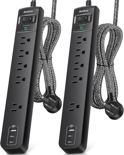 2 Pack Surge Protector Power Strip - USB C Power Strip, Flat Extension Cord with 5 Widely 3 USB (2 USB-C) Ports, Desktop Charging Station for Home Office College Dorm Room Essentials