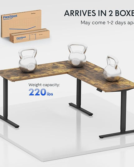 FLEXISPOT L Shaped Standing Desk, 63 x 55 Inch Electric Height Adjustable Corner Desk, Sit Stand Computer Workstation, Preset Controller, Home Office, Black Frame with Rustic Brown Top
