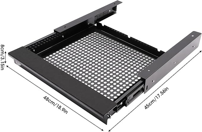 18.9" Under Desk Storage Drawer with Holes, Locking Design Black Sliding Pull-Out Drawer for Sit Stand Workstation