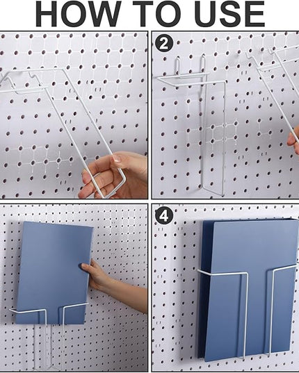 4 Pair Pegboard Display Shelves Expandable Width Metal Magazine Holder Hanging Wall File Organizer Pegboard Accessories Wall Decor for Pantry Exhibitions Trade Show Retail Store(White)