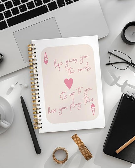 Trendy Ace of Hearts Notebook，Pink Lucky You Notebook，Preppy Gifts for Women, Pink Office Supplies, Hardcover Spiral Notebook 80 Sheets -160 Pages 5.5x8.3 Inch