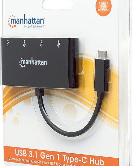 Manhattan 4-Port USB 3.0 Hub – with 5 Gbps Data Transfer, 1A Mobile Device Charging, 8 inch Cable – Compatible with PC, MacBook, Mac Pro, Mac mini, iMac, Surface Pro, Flash Drive - 162746