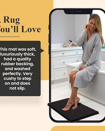MAYSHINE Plush Shaggy Chenille Bath Mat | Extra Soft, Super Absorbent, Non-Slip Bathroom Rug | Fluffy Microfiber, Area Rug Sets for Bathroom Floor, Kitchen, Living Room | 32"x20" | Plum