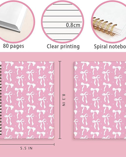 LIANGW Coquette Pink Bow Notebook Journal for Teen Girls & Women, Preppy Cute Journal Gifts for Women, Girly Gifts, Pink Bow Office Supplies, Hardcover Spiral Notebook, 5.5x8.3 Inch