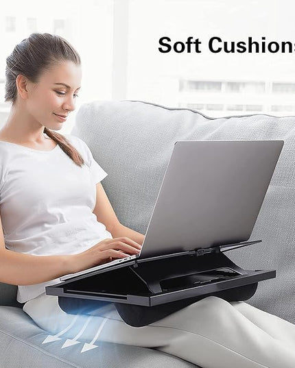 Adjustable Lap Desk - with 6 Adjustable Angles, Detachable Mouse Pad, & Dual Cushions Laptop Stand for Car Laptop Desk, Work Table, Lap Writing Board & Drawing Desk on Sofa or Bed by HUANUO
