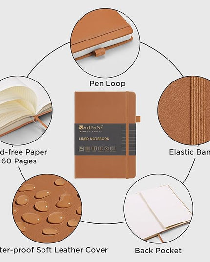 &And Per Se Lined Journal Notebook, 160 Pages, A5 5.7 x 8 inches College Ruled Thick Paper Notebook Journals for Writing, Hardcover Notebooks for Women Men Office School (1 Pack, Light Brown)