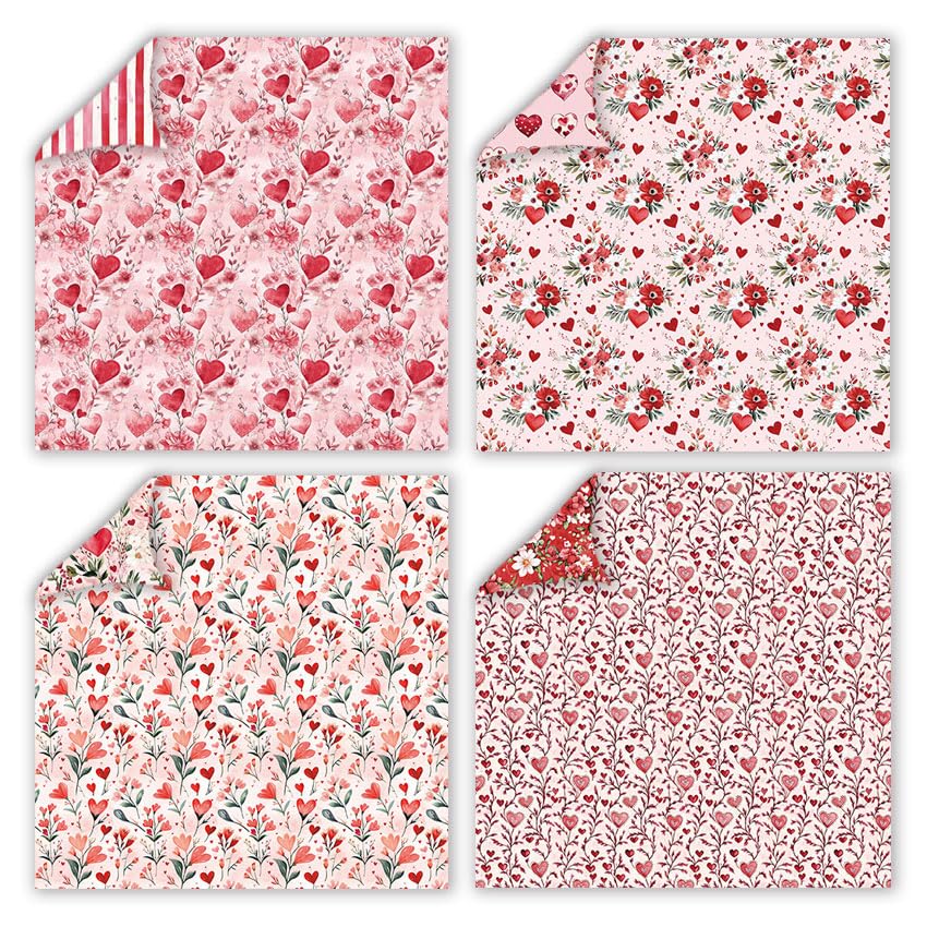 Valentine Scrapbook Paper 12x12 Inch, 24 Sheets Double Sided 160gsm Cardstock Pad, Acid Free Vintage Patterned Craft Paper for Card Making, Valentines Day DIY Gifts & Love Scrapbooking Supplies