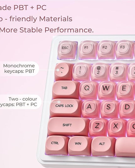 OHY PBT Keycaps, XVX Pink Jelly HOA Profile Key Cap, 132-Key Cute Custom Keycaps (for Mechanical Keyboards with Cherry/Gateron MX Switches)-Blush Pink