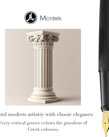 MCNTEIK Matte Black Forest Fountain Pen, Exquisite Vertical Grooving Design, 18K Gilded Nib (Fine), Fancy Pen Gift Set for Men & Women, Professional, Business Signature, Office, Nice Designer Pens