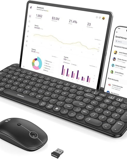 seenda Bluetooth Keyboard and Mouse for iPad, CTU-301 Wireless Multi-Device Connection Bluetooth+2.4G Keyboard Mouse Combo with Tablet Holder for iPad/MacBook/Windows, iOS/Andriod/Phone, Black
