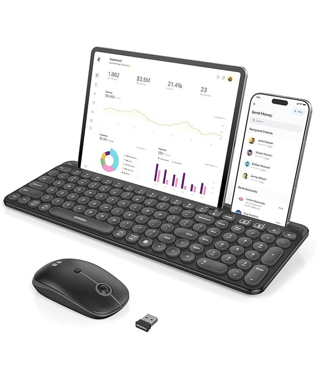 seenda Bluetooth Keyboard and Mouse for iPad, CTU-301 Wireless Multi-Device Connection Bluetooth+2.4G Keyboard Mouse Combo with Tablet Holder for iPad/MacBook/Windows, iOS/Andriod/Phone, Black