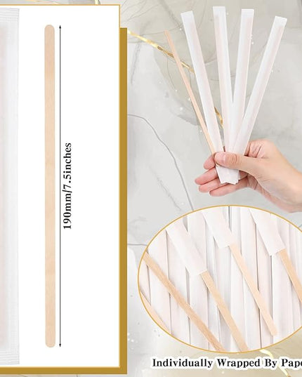 2000 Pcs Individually Wrapped Wooden Coffee Stirrers, Disposable Coffee Stir Sticks Round End Sticks Bulk Wood Stirrers for Cocktail Hot Drinks Restaurant Bar Home Office (7.5 Inch)