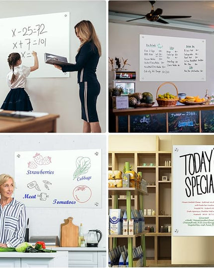 H-Qprobd Dry Erase White Board 48"x36" Glass Magnetic Whiteboard for Wall, Includes 12 Magnets, 8 Markers and 2 Erasers