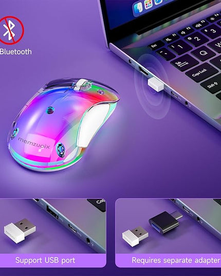 memzuoix 2.4G LED Wireless Mouse, Rechargeable Ergonomic Mouse with Detachable Cover, 1400 DPI Portable Optical Computer Mouse with USB Receiver for Laptop, PC, Desktop and MacBook, 5 Buttons-Purple