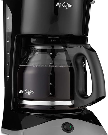 Mr. Coffee Black Coffee Maker, 12 Cups, with Auto Pause and Glass Carafe, Perfect for Home and Office Use