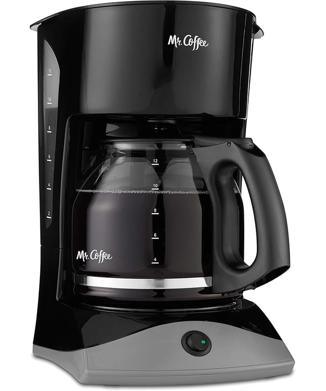 Mr. Coffee Black Coffee Maker, 12 Cups, with Auto Pause and Glass Carafe, Perfect for Home and Office Use