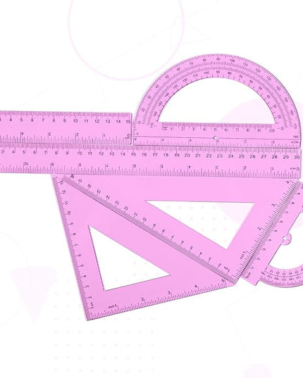 Tenare 6 Pcs Plastic Ruler Math Set Includes 12 Inch 6 Inch Straight Protractor Triangle Geometry Transparent Math Ruler Measuring Tools for School Office Home(Pink)