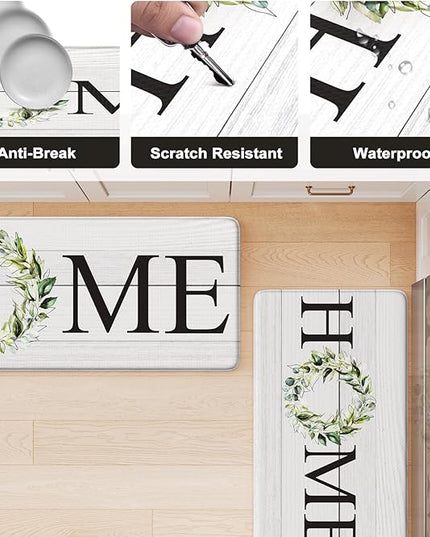 KIMODE Kitchen Mats Cushioned Anti Fatigue 24" x 71", Farmhouse Kitchen Rugs Runner Stain Resistant, Wide Ergonomic Standing Long Non Slip Waterproof Kitchen Floor Mat for Sink Laundry, White