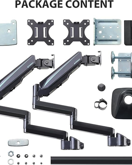 EUREKA ERGONOMIC Dual Monitor Stand, Fully Adjustable Gas Spring Double Monitor Arms for PC Computer Screen 13 to 32 inch up to 17.6 LBS W VESA 75x75mm,100x100mm C Clamp Grommet Base, Black