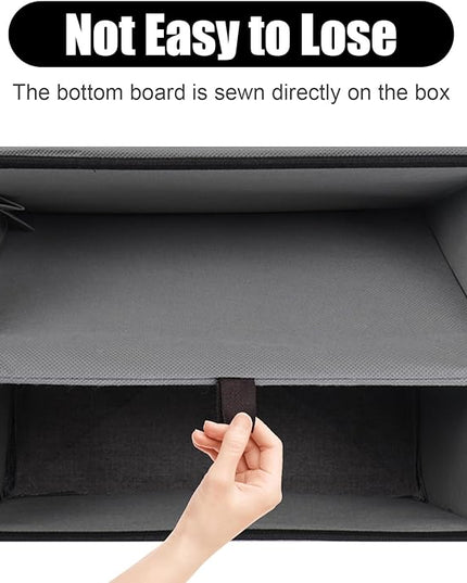 Large 17" 42 Quarts Collapsible Stackable Storage Bins with Lids [3-Pack] Foldable Fabric Linen Storage Boxes Cube, Closet Organizer Baskets with Label for Home (16.7 x 12 x 12", Black & Gray)