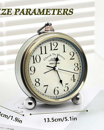 Oxmidud 5'' Retro Vintage Metal Desk Alarm Clock - Non-Ticking Silent Analog Table Clocks - Battery Operated Quartz Clock for Bedside Desk Table Bedrooms Living Room Home Office Decor