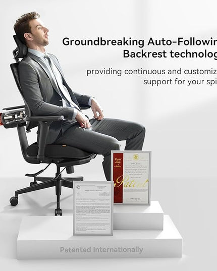 Newtral Ergonomic Office Chair - Home Office Desk Chair with Adaptive Lumbar Support, with Footrest, 4D Armrest, Adjustable Seat Depth & Height