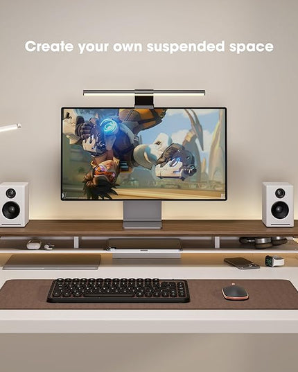 Fenge Acrylic Monitor Stand Riser, 42.5 Inches Dual Monitor Stand with Metal Storage, 2 Tier Acrylic Computer Riser for Desk, Clear Laptop Stand for PC, Laptop, Printer, TV, Brown