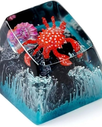 Red Crab and Pink Seashell Artisan Keycap Black Blue Ocean R1 SA Profile Custom Keycaps 1U ESC Handmade Gaming Resin Key Cap Cherry MX Switch Compatible Mechanical Keyboard Sea Lover Gift