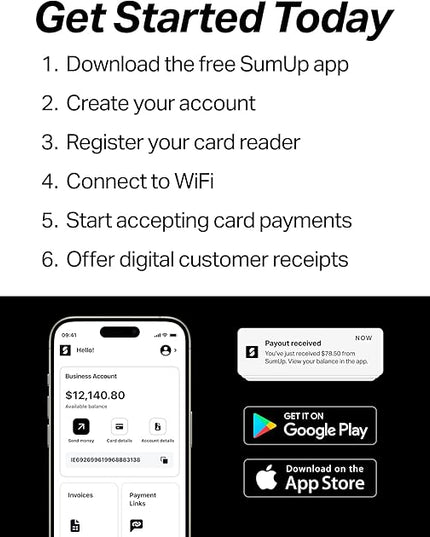 SumUp Plus Card Reader, Bluetooth - NFC RFID Credit Card Reader for Smartphone