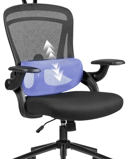 Nouhaus Ergonomic Mesh Office Chair Adjustable Lumbar Support and Flip-up Armrests High Back Headrest, Tilt Function Comfy Computer Gaming Chair Swivel Desk Chairs (Ergo Fit,Dark Black)