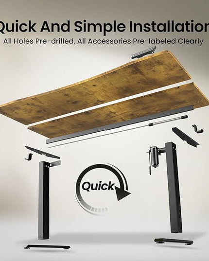 Veken 55 x 28 Inch Electric Standing Desk, Sit to Stand Up, Work Home Office Computer Table for Study, Walking Pad, Writing, and Games, Wooden Desktop Desks, Brown