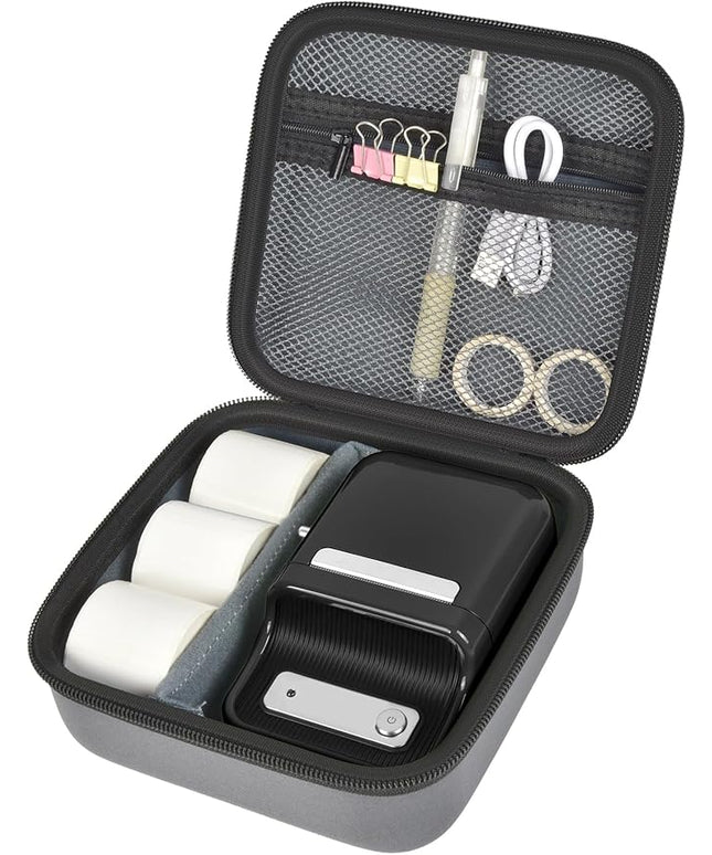 ALKOO Case Compatible with NIIMBOT B21 / B1 Label Maker Wireless Thermal Label Printer, Holder for Inkless Label Maker & Labeling Tapes Refills, with Mesh Pocket for Cable Accessories (Grey)