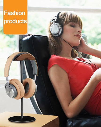 Micool Headphone Stand, Aluminium and Wood Gaming Headset Stand Holder for All Size Headphones with Stable Heavy Base, Headphone Holder for Desk