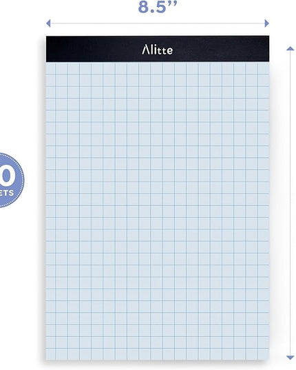 Alitte Graph Paper Pad, Pack of 3, White Letter Size - 2x2 Quad Grid Paper, Easy-Tear Perforations, 8.5 x 11 Cardboard Backing - Graph Notepads for School, Office -50 Sheets per Pad