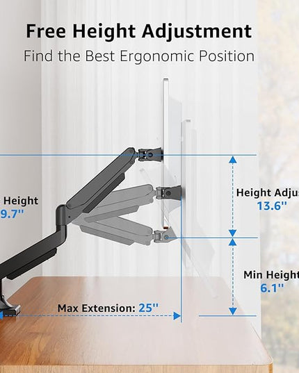 MOUNTUP Single Monitor Mount fits 49 45 44 43 42 40 39 37 34 inch Ultrawide Screen, Holds 6.6-33lbs, Computer Monitor Arm Desk Mount, Heavy Duty Gas Spring Monitor Stand with C-clamp/Grommet Base