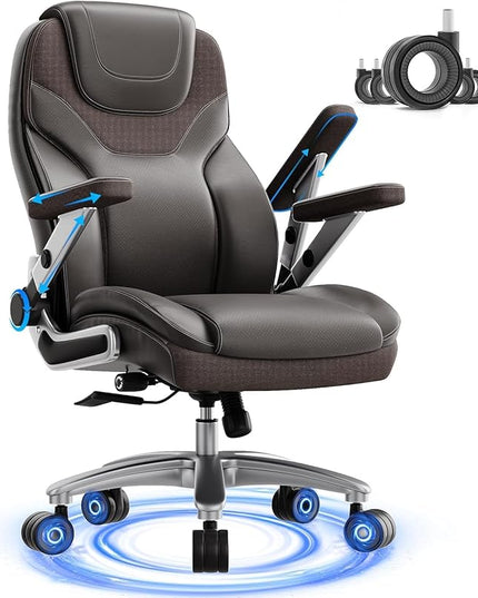 Big and Tall Office Chair with 5D Arms, 600lbs Fabric & PU Leather Heavy Duty Desk Chair, Adjustable Lumbar Support & Height, Tilt Function, High Back Ergonomic Executive Computer Chair