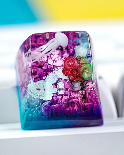 Jellyfish Artisan Keycap Colorful Coral Reef R1 SA Profile Custom Sea Creature Keycaps 1U ESC Handmade Gaming Sea Resin Key Cap Cherry MX Switch Compatible Mechanical Keyboard Jellyfish Lover Gift