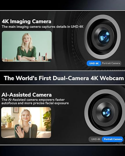 EMEET Piko+ (Piko Plus), World’s 1st Dual-Camera AI-Powered 4K Webcam, 1/2.55'' Sony Sensor, 3 Mics&3 Sound Modes, Panda Magnetic Privacy Cover, USB C-C&C-A, Ideal for Livestreamers
