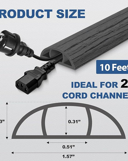 Floor Cord Cover for Wires on Floor Self Adhesive Cord Hider Floor Cable Management Wire Covers for Cords Protector Prevent Cable Trips Cord Cavity W 0.51" x H 0.31", Deep Gray Wood, 10Ft